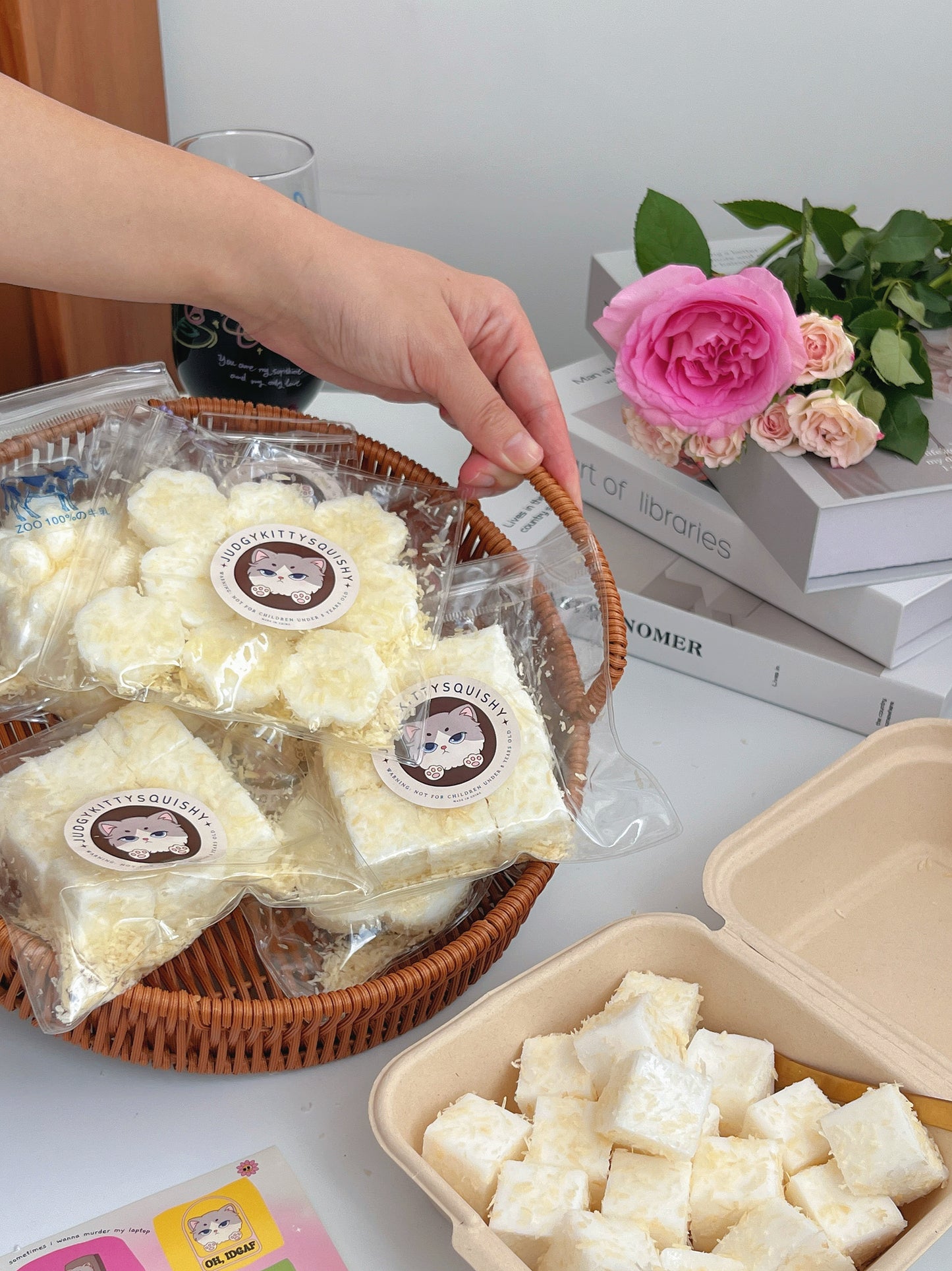 Squishy Pudding Cubes with Coconut Flakes 9 Pcs