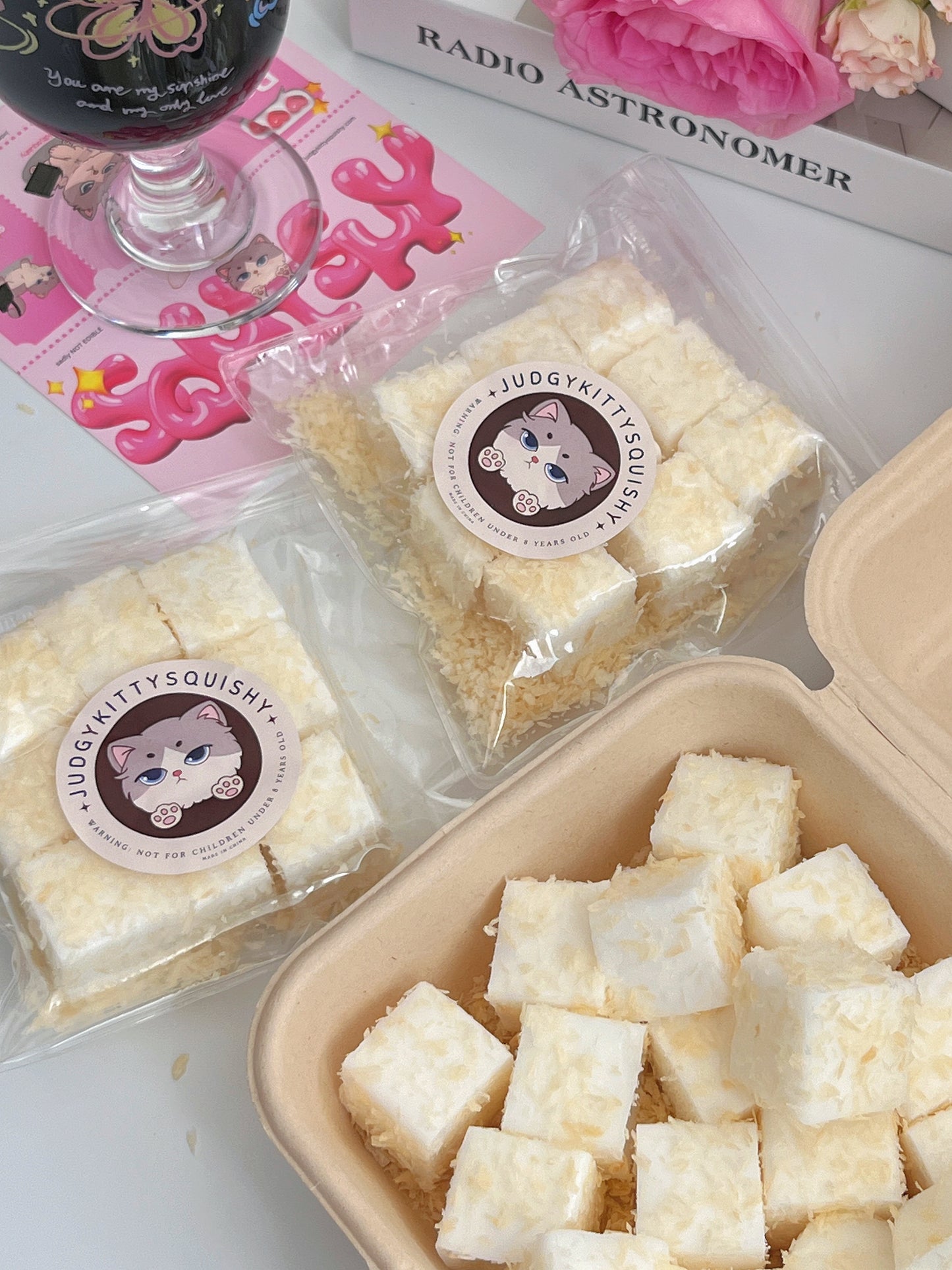 Squishy Pudding Cubes with Coconut Flakes 9 Pcs