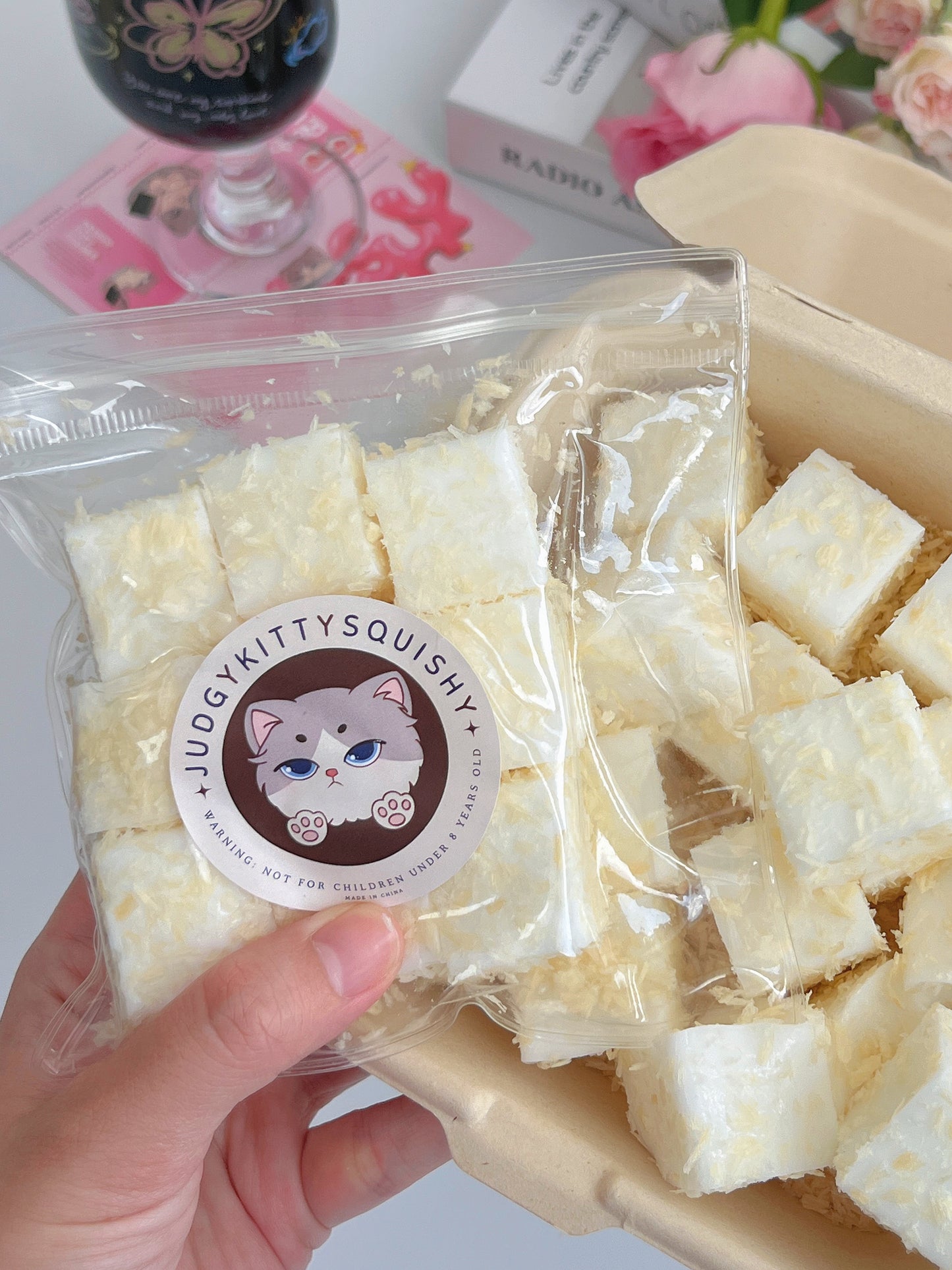 Squishy Pudding Cubes with Coconut Flakes 9 Pcs