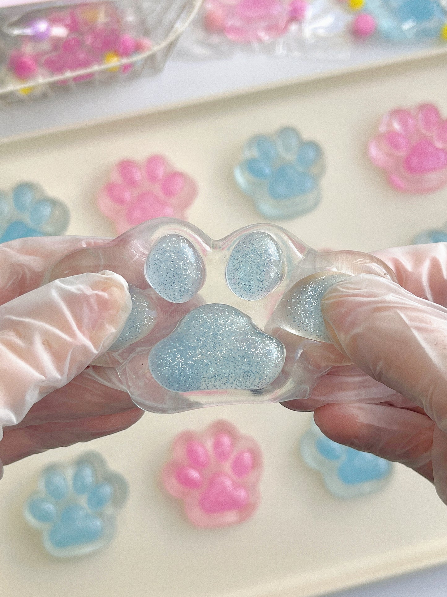 Crystal Glitter Cat Paw Squishy – Medium Size in Sparkling Cat Paw