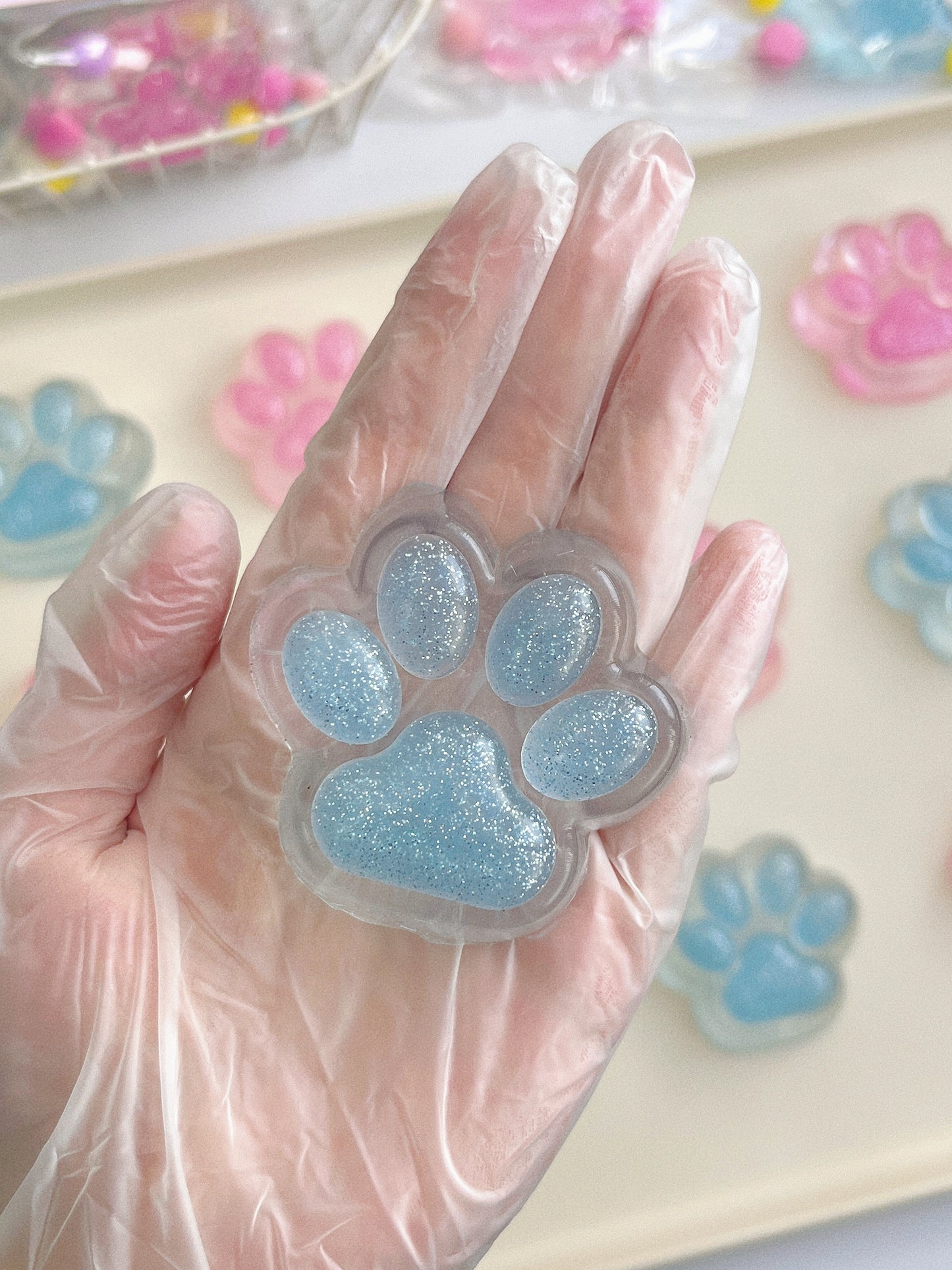 Crystal Glitter Cat Paw Squishy – Medium Size in Sparkling Cat Paw