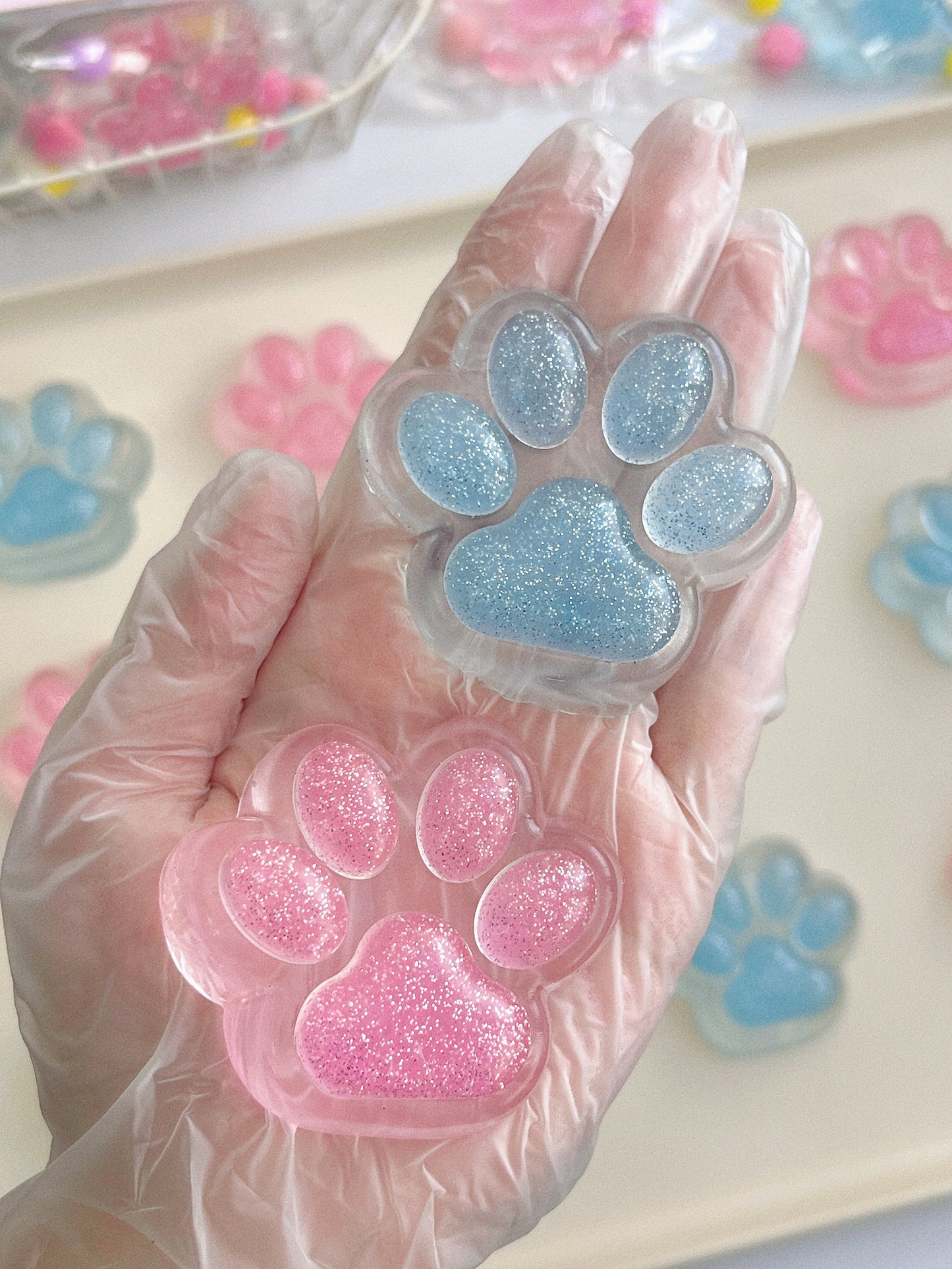Crystal Glitter Cat Paw Squishy – Medium Size in Sparkling Cat Paw