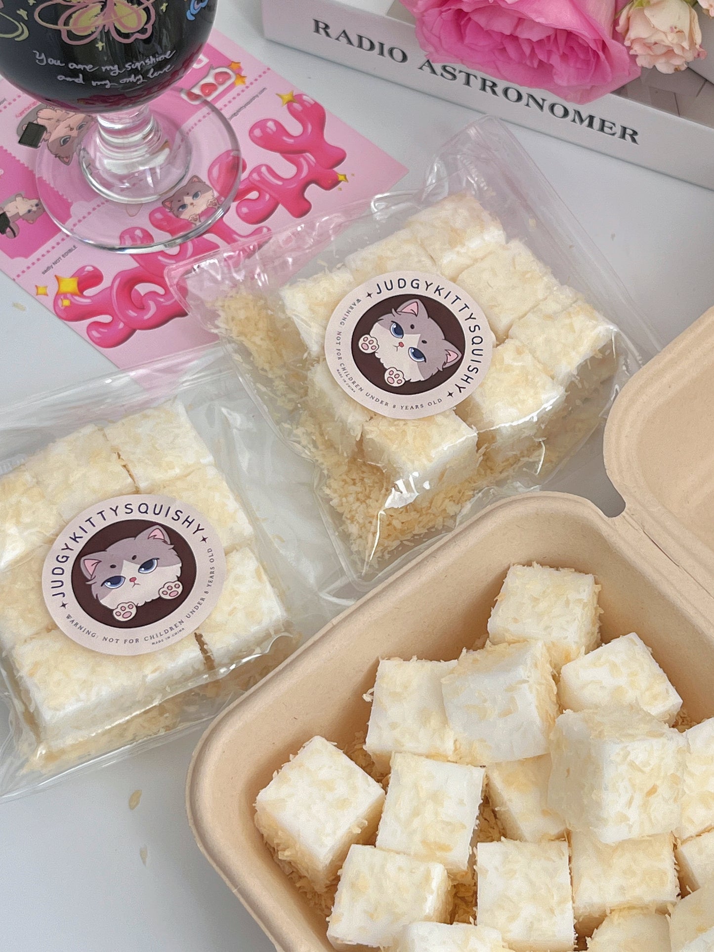 Squishy Tofu Cubes with Coconut Flakes 9 Pcs