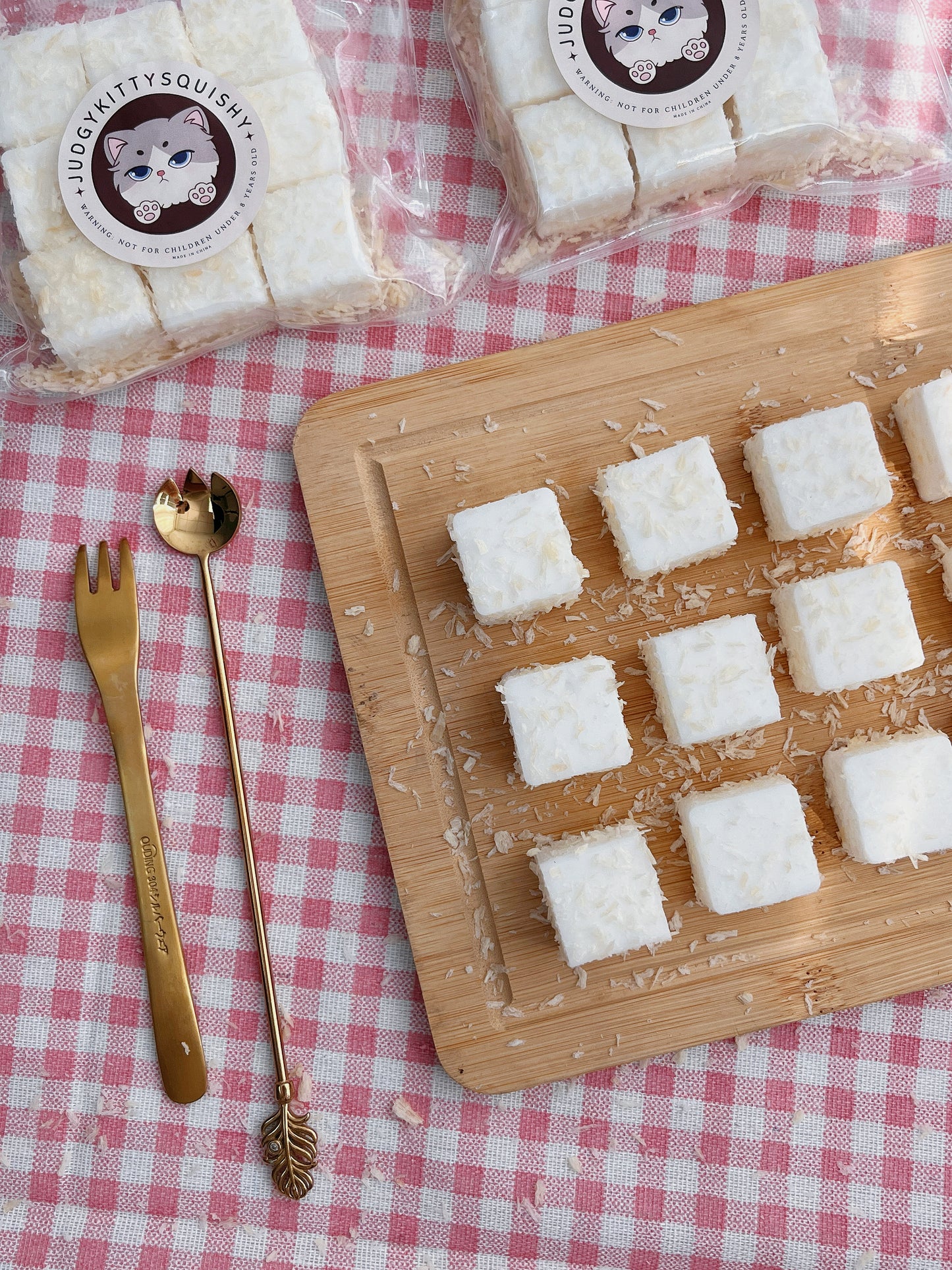 Squishy Tofu Cubes with Coconut Flakes 9 Pcs