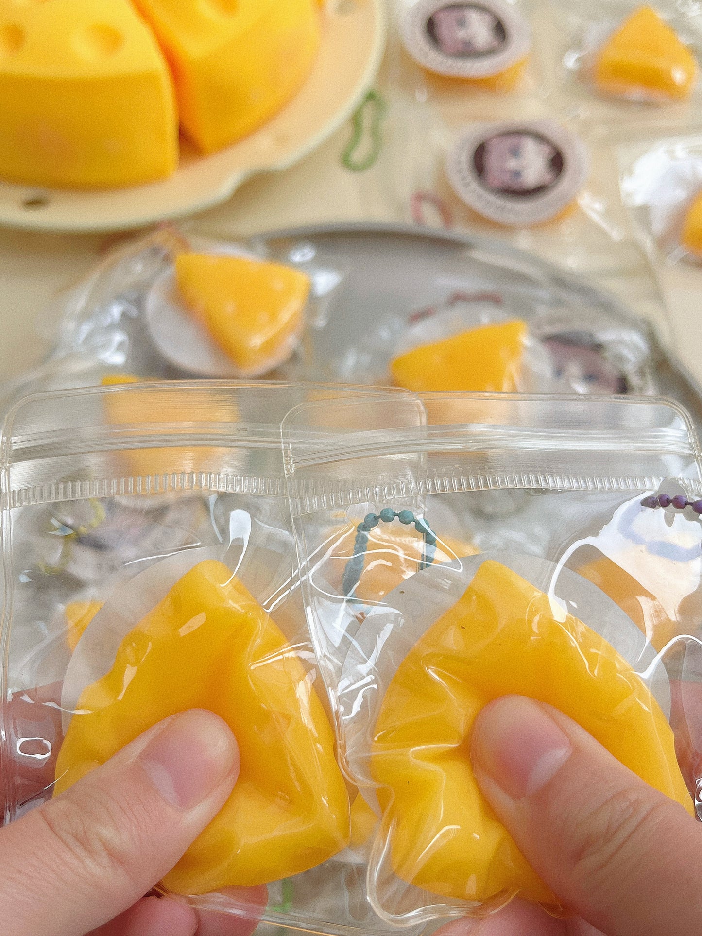 Mini Cheese Slice Squishy Keychain