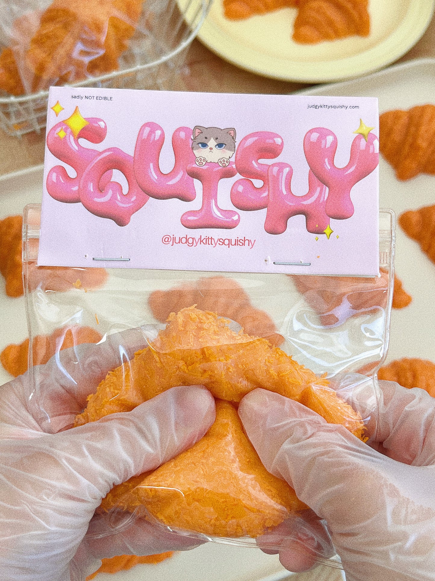 Judgy Kitty Fried Croissant Squishy Toy