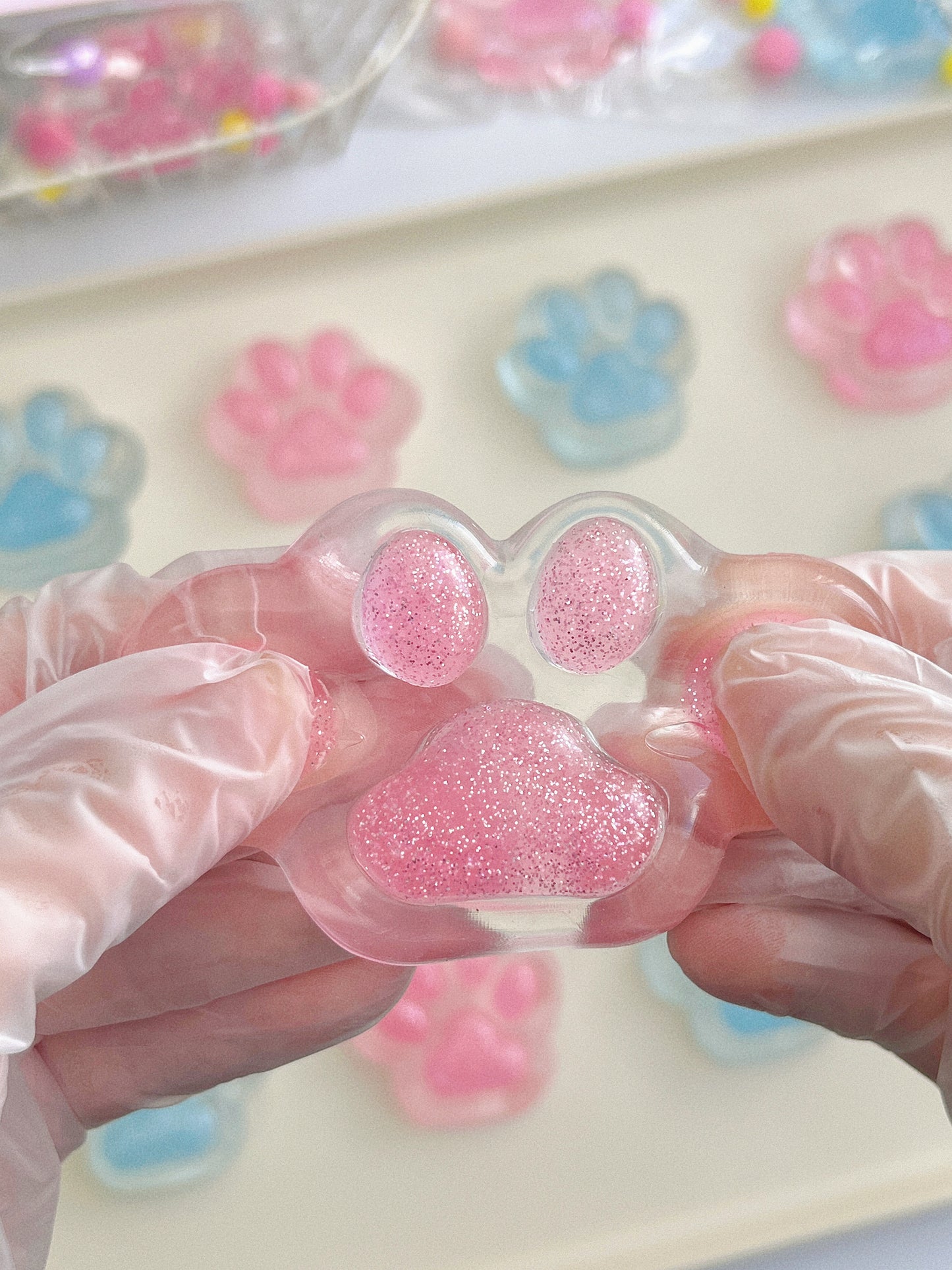 Crystal Glitter Cat Paw Squishy – Medium Size in Sparkling Cat Paw
