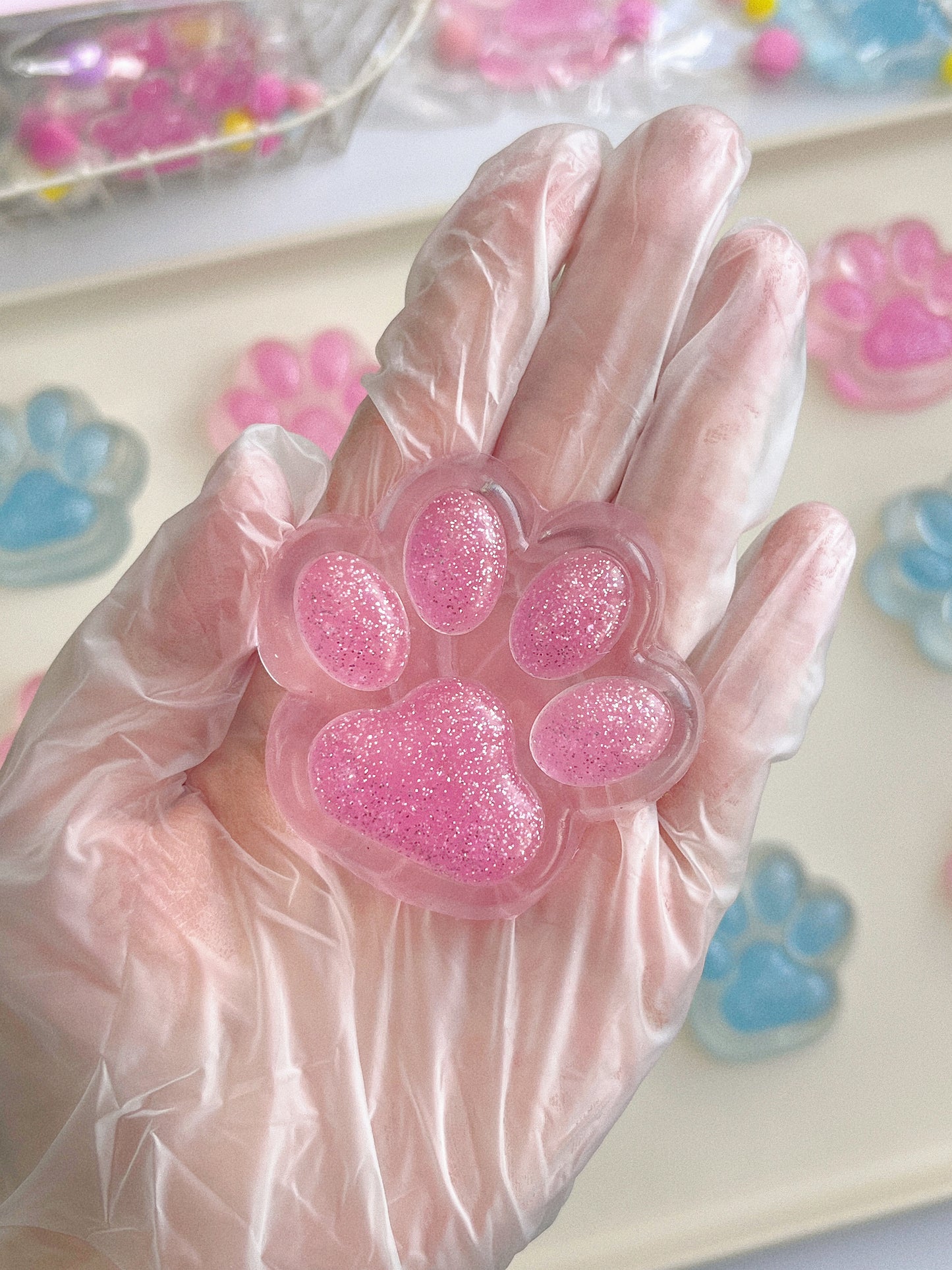 Crystal Glitter Cat Paw Squishy – Medium Size in Sparkling Cat Paw
